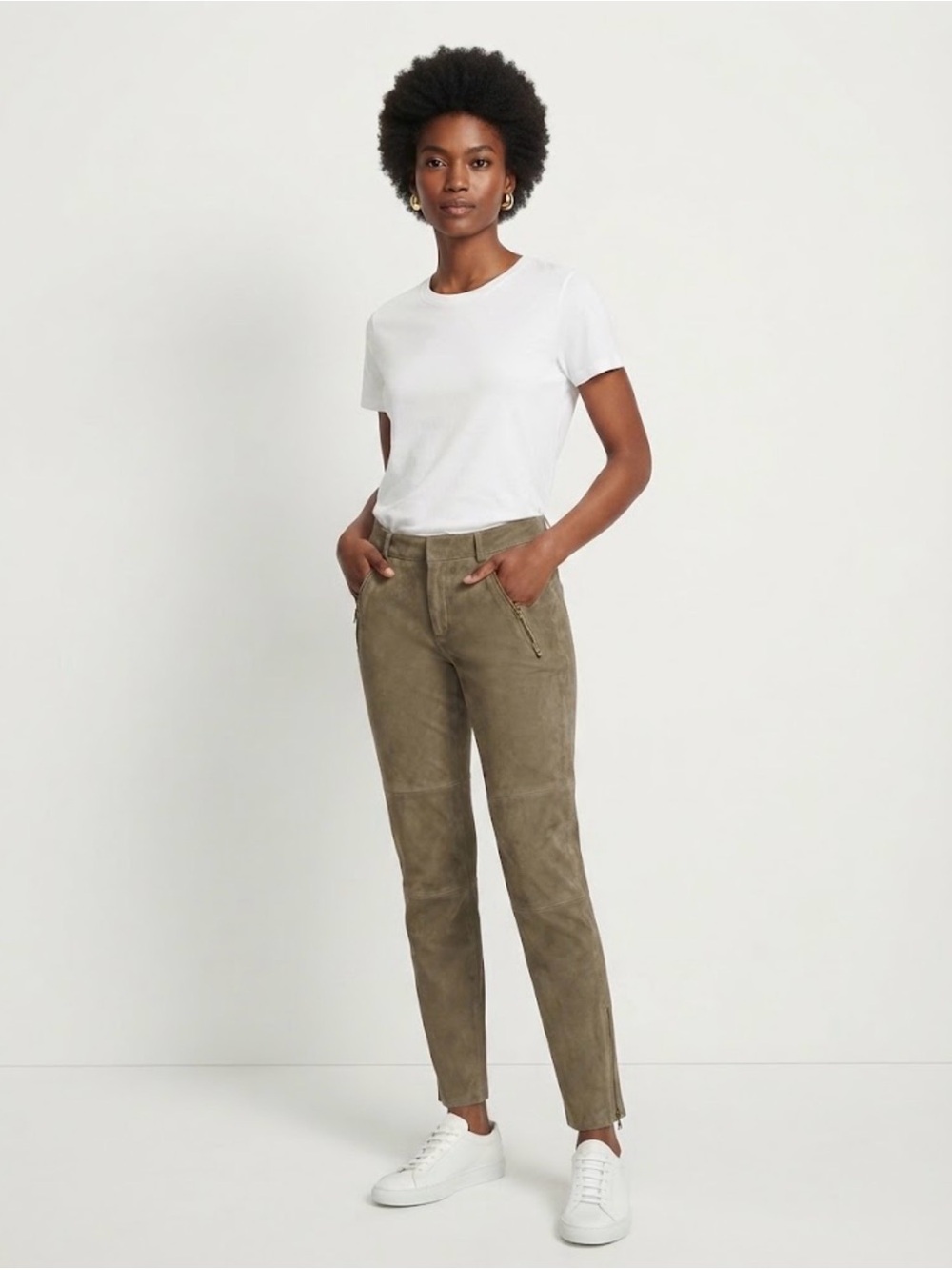 Eddie Bauer 1920 Genuine Goat Leather Suede Moto Pants / Ankle Zip Trousers SZ10